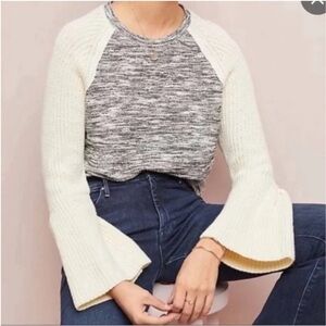 Anthropologie Dolan Mixed Knit Color Block Bell Sleeve Sweater